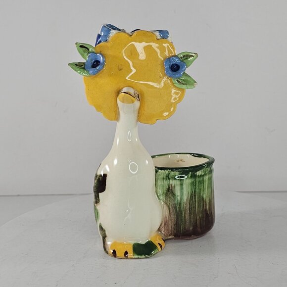 Vintage Di Palma California Pottery Goose Wearing Large Hat Planter Figurine - Picture 2 of 10